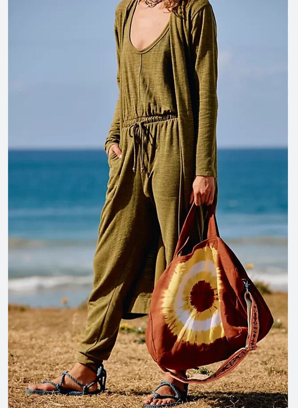 Free People Beach Bicoastal Green Moss Sleeveless Romper Jumpsuit Size L